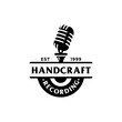 vintage microphone wave sound for recording podcast radio logo design