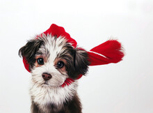 Fluffy Pup In Red Scarf