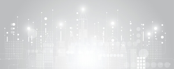 Gray and white technology background image Line design for communication connections in digital systems Hi-tech technology pattern