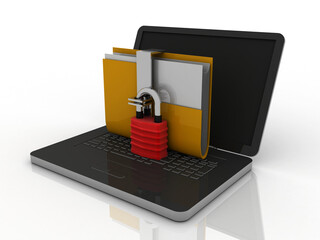 Sticker - 3d rendering Folder on laptop with lock