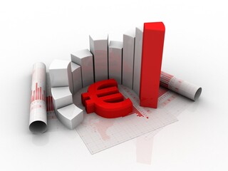 Poster - 3d rendering Stock market online business concept.  business Graph with euro sign