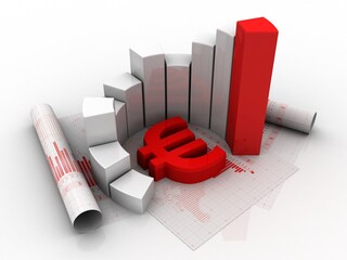 Poster - 3d rendering Stock market online business concept.  business Graph with euro sign