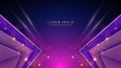 Wall Mural - purple triangle with golden line, sparkle glowing effect and bokeh elements on blue and pink backgro