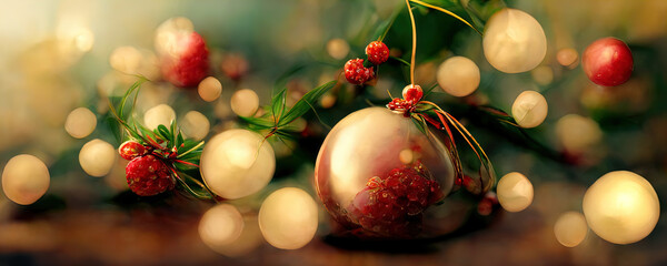 christmas background with abstract christmas decorations with blur