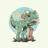Fototapeta Dinusie - Cute skater dinosaur cartoon illustration