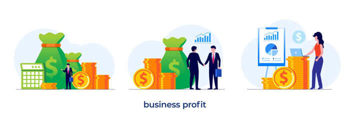 Wall Mural - business profit, earning business, startup, money, growth, banner flat vector illustration banner