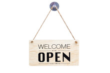 Text On Vintage Black Sign "Come In We're Open" Isolated On White Background,With Clipping Path