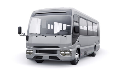 Small bus for urban and suburban for travel. Car with empty body for design and advertising. 3d illustration