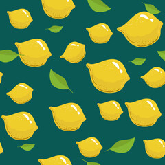 Wall Mural - Watercolor seamless pattern with lemons on the white background. Vector illustration. Hand drawn background.