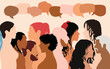 © Hope - Vector illustration of many different types of people in profile talking. Multi-ethnic people engaged in dialogue. Crowd talks. Concept of communication.