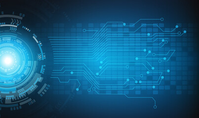 Poster - Abstract blue computer technology background with circuit board and  circle tech.Vector illustration