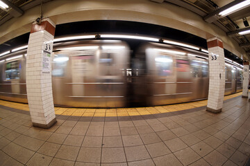 Poster - new york city subway moving train at 33 st station