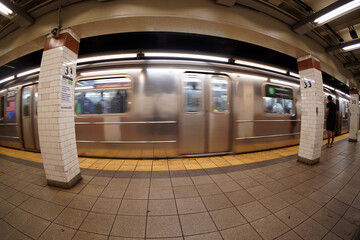 Poster - new york city subway moving train at 33 st station