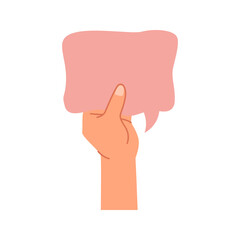 Aufkleber - People expressing different thoughts and opinions by raising placard, banner and thought bubble card. International character, hand showing blank paper. Vector in flat style illustration