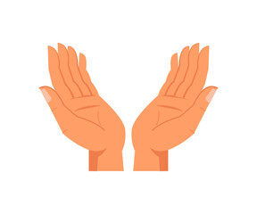 Wall Mural - Holding hands gesture, isolated arms raised and rounded. Nonverbal communication and signs. Asking or taking, giving or waiting symbol. Vector in flat style