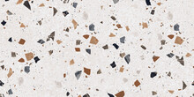 Terrazzo Marble Flooring Seamless Texture. Natural Stones, Granite, Marble, Quartz, Limestone, Concrete. Beige Background With Colored Chips.