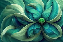Abstract Flower Background With Blue And Green Gradients And Texture, Digital Painting