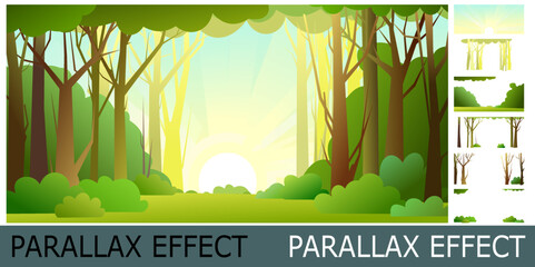 Wall Mural - jungle illustration. sunrise. image from layers for overlay with parallax effect. dense wild-growing