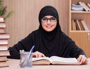 Wall Mural - Woman muslim student preparing for exams