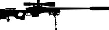 Illustration Of A Sniper Rifle Silhouette Isolated On Transparent Background.	