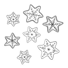 Vector set of ginger cookies in the style of doodles. Christmas decoration of holiday cards, textiles.