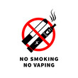 No vaping and smoking, forbidden sign with electronic cigarette on white