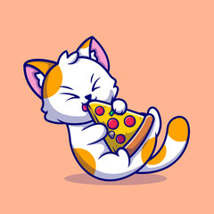 Cute Cat Eating Pizza Cartoon Vector Icon Illustration. Animal 
Food Icon Concept Isolated Premium Vector. Flat Cartoon 
Style