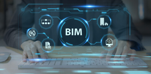 BIM Building Information Modeling.  Industry construction, from start to finish. Working and planning for creating construction model, information and model simulated program. Operational efficiency.