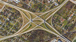 Raod, highway, flyover road junction - spaghetti and roundabout looking down aerial view from above, bird’s eye view expressway and intersection landscape, Tulsa, Oklahoma, USA