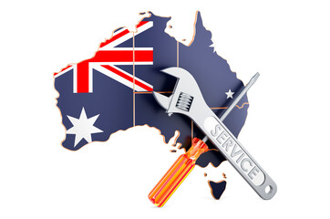 Poster - Australian map with screwdriver and wrench, 3D rendering