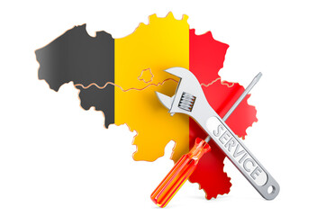Poster - Belgian map with screwdriver and wrench, 3D rendering