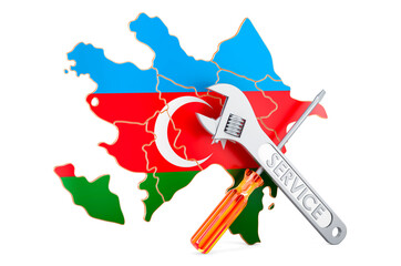 Poster - Azerbaijani map with screwdriver and wrench, 3D rendering