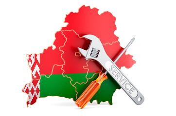Poster - Belarusian map with screwdriver and wrench, 3D rendering