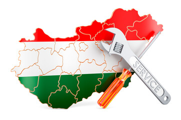 Poster - Hungarian map with screwdriver and wrench, 3D rendering