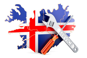 Poster - Icelandic map with screwdriver and wrench, 3D rendering