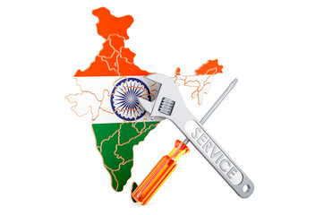 Poster - Indian map with screwdriver and wrench, 3D rendering