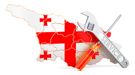 Poster - Georgian map with screwdriver and wrench, 3D rendering