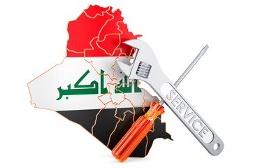 Poster - Iraqi map with screwdriver and wrench, 3D rendering