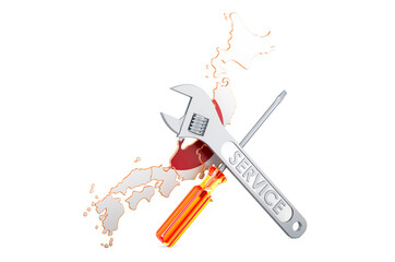 Poster - Japanese map with screwdriver and wrench, 3D rendering