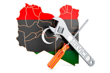 Poster - Libyan map with screwdriver and wrench, 3D rendering