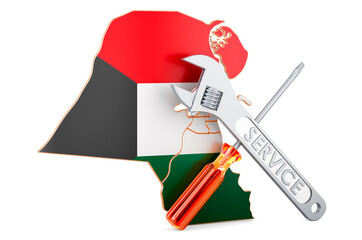 Poster - Kuwaiti map with screwdriver and wrench, 3D rendering