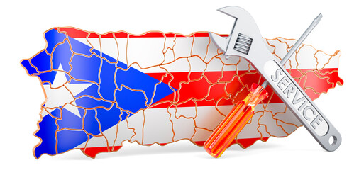 Poster - Puerto Rican map with screwdriver and wrench, 3D rendering