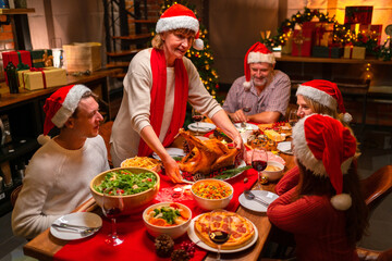 family celebrating christmas This is another important day for family members to do activities together. and eat together happily