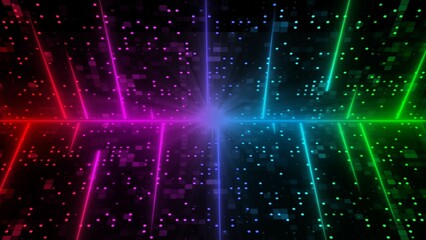 Poster - Futuristic technology background - multicolour stripes and different particles - 3D Illustration