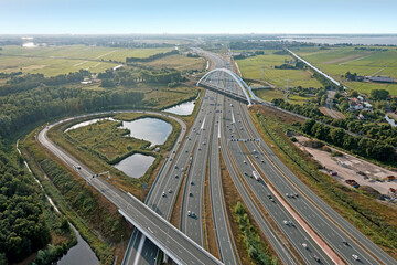 Canvas Print - Aerial from junction Muiderberg with the A1 in the Netherlands