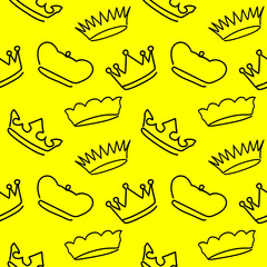 Wall Mural - crown seamless pattern. hand drawn doodle style. vector, minimalism, sketch. wallpaper, textiles, wrapping paper, room decor, background for kids. princess king queen cute naive childish. vector illus