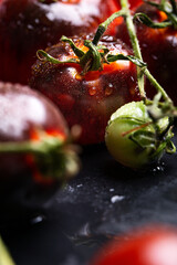 Wall Mural - Macro of whole wet black cherry tomato