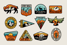Set Of Vector Outdoor Adventure Badges. Graphics For T-shirt Prints, Stickers, Posters And Other Uses.