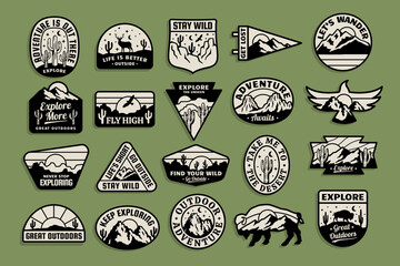 set of vector outdoor adventure badges. graphics for t-shirt prints, stickers, posters and other use