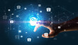 © ra2 studio - Businessman hand pressing stock graphic information on multitouch screen